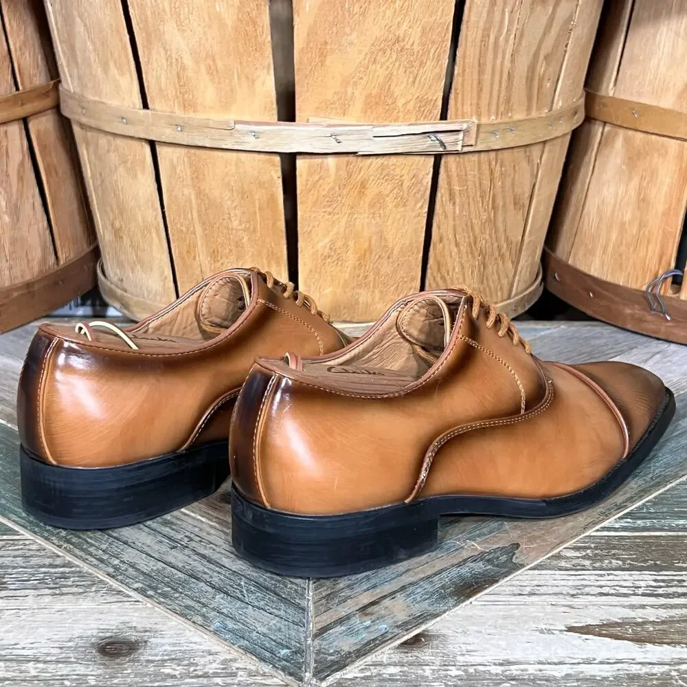 David Stone Burnished Tan Brown Faux Leather Cap Toe Oxfords Mens Size 8